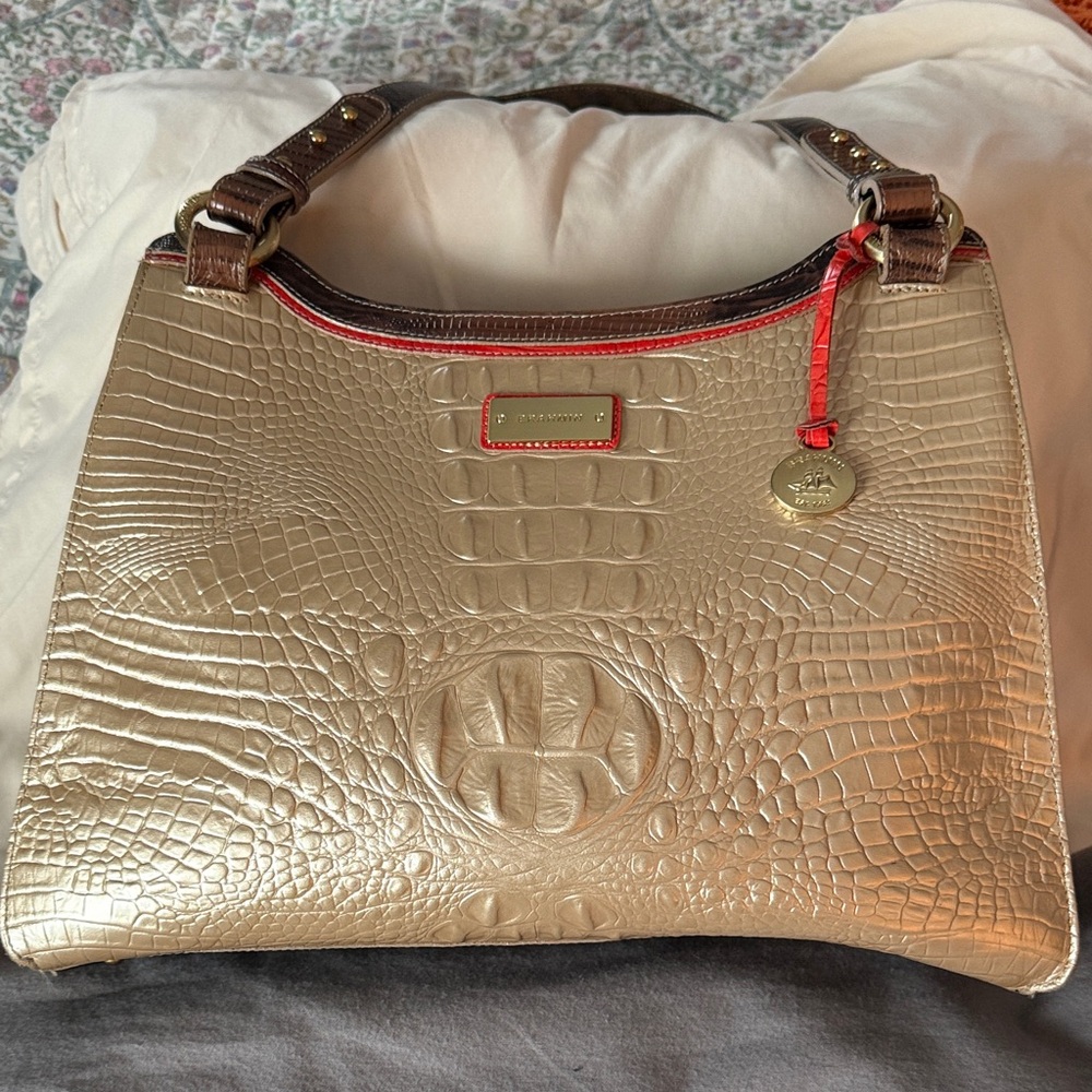 Brahmin Metallic Gold Embossed Easy t carry Shoulder Bag